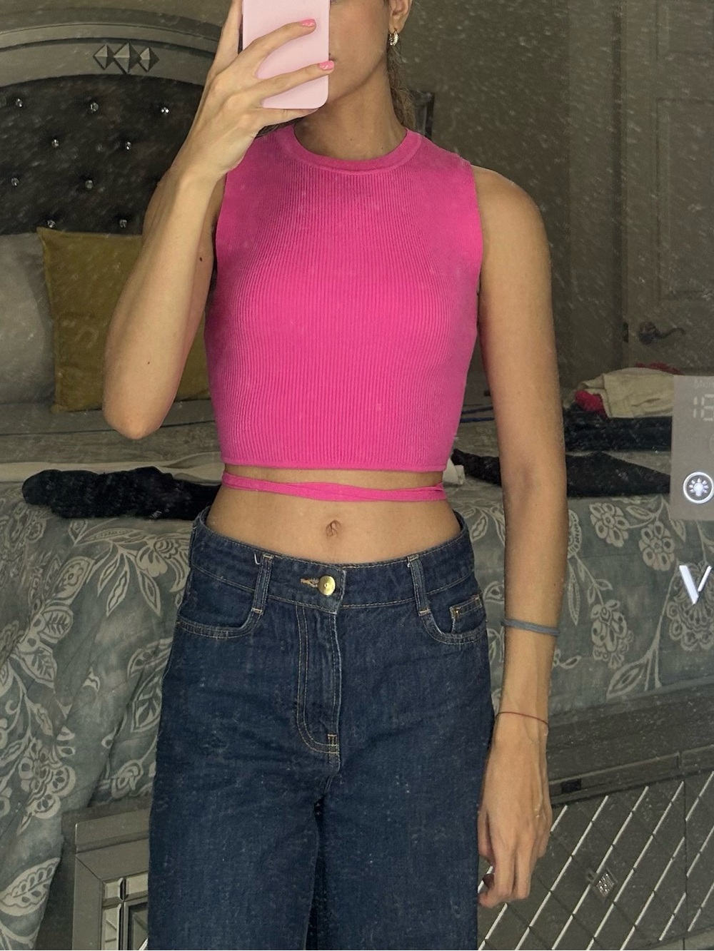 Zara Hot Pink Ribbed Sleeveless Crop Top